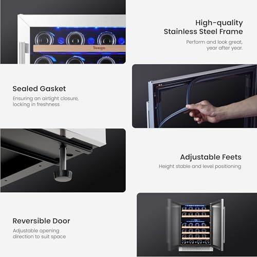 Yeego Wine Fridge & Cooler - 24 Inch Dual Zone Wine Cooler 47 Bottles, 40-65℉ Wine Refrigerator Glass Door with Safety Lock, Built-in, Under Counter or Freestanding Fridge for Home Kitchen(5.12 cu.ft) - Thumbnail 6
