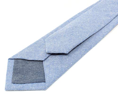 Image of Men's Chambray Cotton Skinny Necktie Tie Textured Distressed Style - 2.5 inch Width