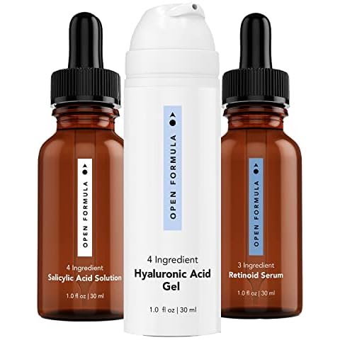 Open Formula Blemish Control Superset. For Acne-prone skin, Dark Spots, Blemishes, Clogged Pores, Acne Scarring. 3 Products 3 Min. Salicylic Acid Solution + Retinoid Serum + Hyaluronic Moisturizer Gel Cover