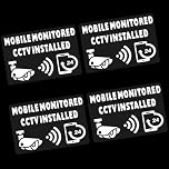 4 x C58W Signs CCTV Mobile Monitored Installed Window Reverse Stickers Small 24hr Security Warning Camera Vinyl Video Recording Home Premises Business Shop 90x60mm White on Clear