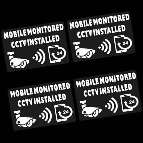 Image of 4 x C58W Signs CCTV Mobile Monitored Installed Window Reverse Stickers Small 24hr Security Warning Camera Vinyl Video Recording Home Premises Business Shop 90x60mm White on Clear