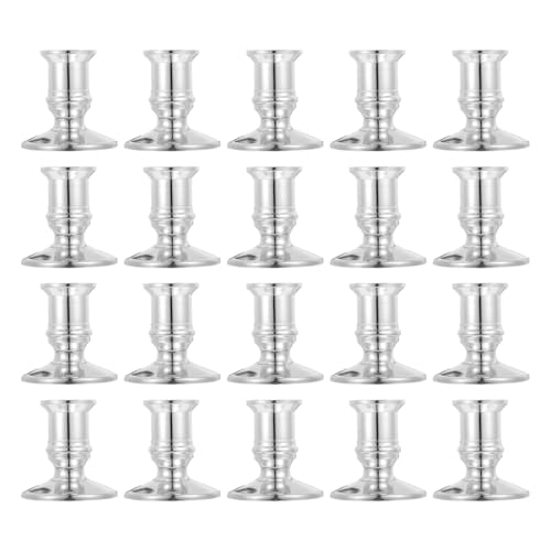 ULTECHNOVO 20 Pcs Silver Taper Candle Holder Base - Modern Plastic Candlestick Pillar Stand for Flameless LED Candles - Bulk Table Centerpiece Decor for Wedding, Christmas, Party