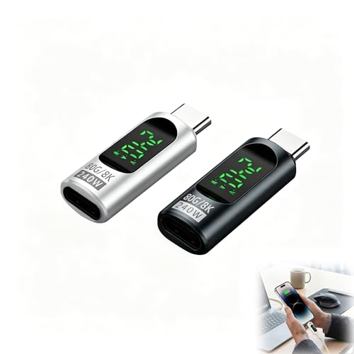 XINML Adaptateur USB C 240W [Lot de 2] - Adaptateur Type C 80Gbps avec Écran LED Moniteur de Puissance pour Ordinateur Portable Tablette et Smartphone Gris et Blanc