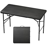 RootRise 4Ft Folding Table Portable Folding Tables Heavy Duty 400 lbs Capacity, Wood Grain Tabletop for Working Meeting Parties, Picnic, Camping, Weddings, Garden Dining-Black (4FT)