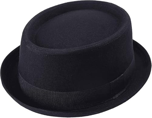 Porkpie Fashion hat Mens Hats Trilby Hat Classic Textured Pork Pie Hat Outdoor Hat Men's Hats & Caps Mens Summer Hats Beach Hat Trilby Hats for Men (UK, Alpha, XL, Black)