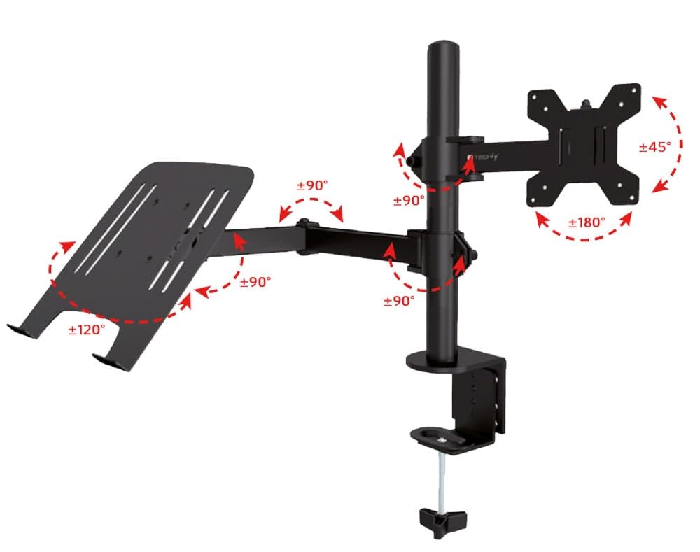 Techly 365597 Supporto da Scrivania Braccio per Monitor 13-32" e Mensola per Laptop Nero