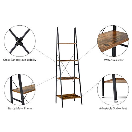 Linsy Home Ladder Shelf Bookcase,Industrial 4 Tier Bookshelf,Storage Rack Shelves for Bathroom, Living Room,Wood Look and Metal Frame,LS200P1-A
