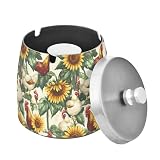 Slewiaeky Kawaii Sunflower Cute Cock Ashtray with Lid for Cigarette Cigar Ash Tray Stainless Steel Windproof Smokeless for Outdoor Indoor Home Office Patio Balcony Decoration