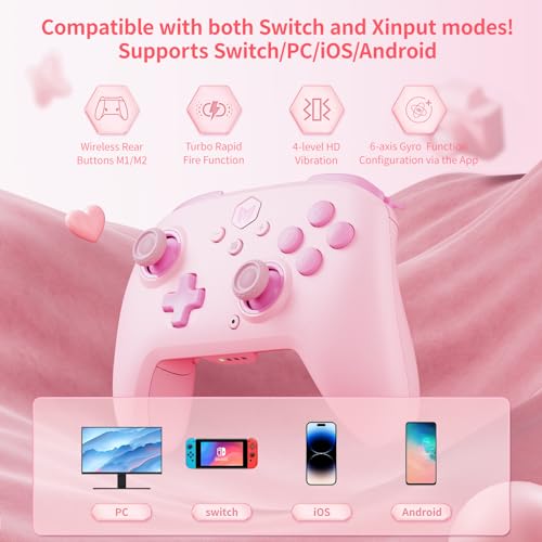 PC Gaming Controller, Wireless Controller with Custom Button, 6-Axis Gyro, Dual Shock, 128-Step Macro Programming, NFC, Turbo, Bluetooth Game Controller for Windows 10/Android/iOS/PC - Thumbnail 2