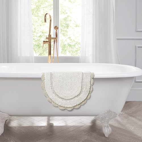 Laura Ashley Eloise 100% Cotton Oval Bath Mat with Crochet Border, Soft & Absorbent, Sandshell Beige 21" x 34" Bathroom Rug by Laura Ashley - Used condition - Image 5