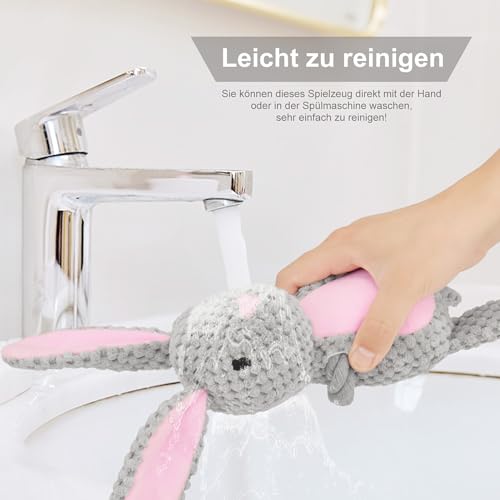 TONYFY Hundespielzeug, Hund Quietschspielzeug mit Knitterpapier, Plüschtier Hund Plüsch Kauspielzeug, Baumwollseil interaktives Spielzeug für Welpen, kleine, mittlere Hunde (Grauer Hase)