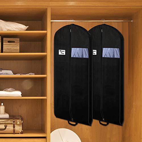 Zilink Black Garment Bags Suit Bags for Travel 54 inch Breathable Dresses Cover Bag with Gusseted, Clear Window and ID Card Holder for Suit, Coat, Dress,Set of 2 - Thumbnail 2