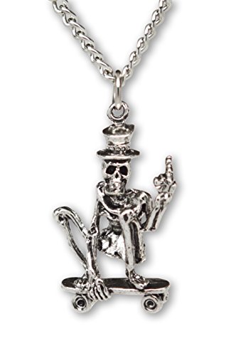 Urban Skeleton with Gesture on Skateboard Silver Finish Pendant Necklace