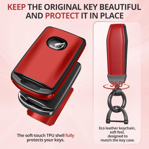 Seikuleca For Mazda Key Fob Cover Accessories- Matte TPU Key Fob Cover with Leather Keychain for 2019-2025 Mazda 3, 2020-2024 CX-5, CX-30, CX-9，CX-50 and More. (Matte Red) by Seikuleca - Used condition - Image 3