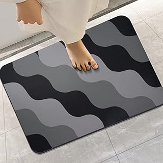 Homlab Non-Slip Bathroom Bath Mat Diatomaceous Earth Bath Mat, Quick Dry, Super Water Absorbent Bathroom Mat, Rubber Backed, Thin Stone Door Mat For Tub, Bathtub (Wave Ashy, 40 X 60 cm)