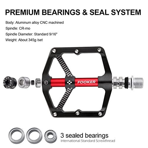 Fooker Mountain Bike Pedals Mtb Pedals,Bicycle Pedals With Reflectors,Non-Slip Lightweight Aluminum Alloy Bicycle Pedals 3 Sealed Bearings 9/16” Bicycle Platform Pedals For Road Bmx Mtb #TOP5