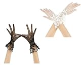Fakeface Women Bridal Evening Party Wedding Wrist Length Gloves Black+White