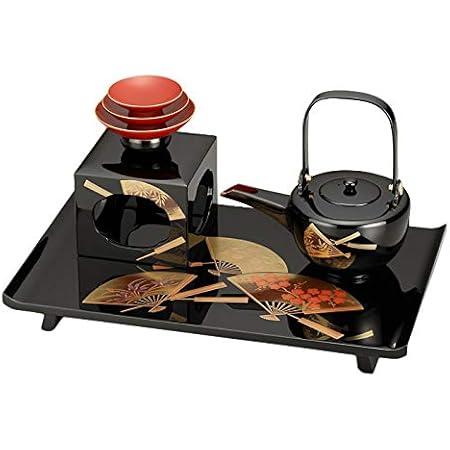 Amazon Co Jp お屠蘇セット おしゃれ 日本製 国産 会津漆器 四ツ揃 屠蘇器 雅扇面 黒 羽反型 箱入り ホーム キッチン
