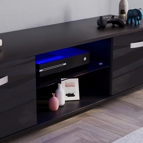 Vida Designs Cosmo LED TV Unit 2 Door Modern Gloss Matte MDF Living Room Cabinet Media Stand Furntiure RGB Light Black 140cm - Image 4