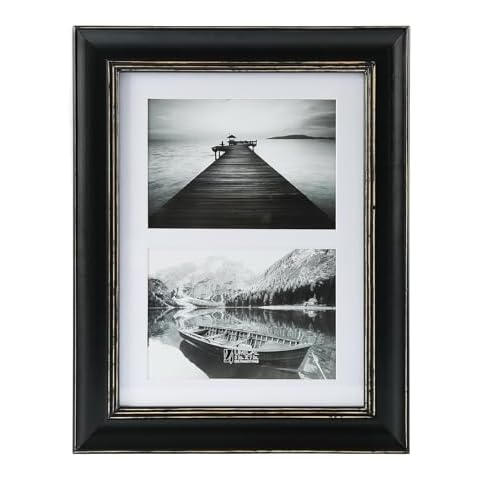 UMICAL 5x7 Collage Picture Frame Matted 2-Opening Vintage Style Distressed Look Black Wood Photo Frames with 2 Mats for Tabletop and Wall Mounting Display Cover