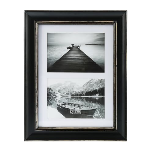 UMICAL 5x7 Collage Picture Frame Matted 2-Opening Vintage Style Distressed Look Black Wood Photo Frames with 2 Mats for Tabletop and Wall Mounting Display