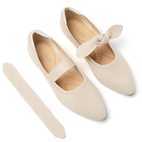 Tilocow Women's Ballet Flats Work Dressy Pointed Toe Bow Shoes Beige by Tilocow - Used condition - Image 6