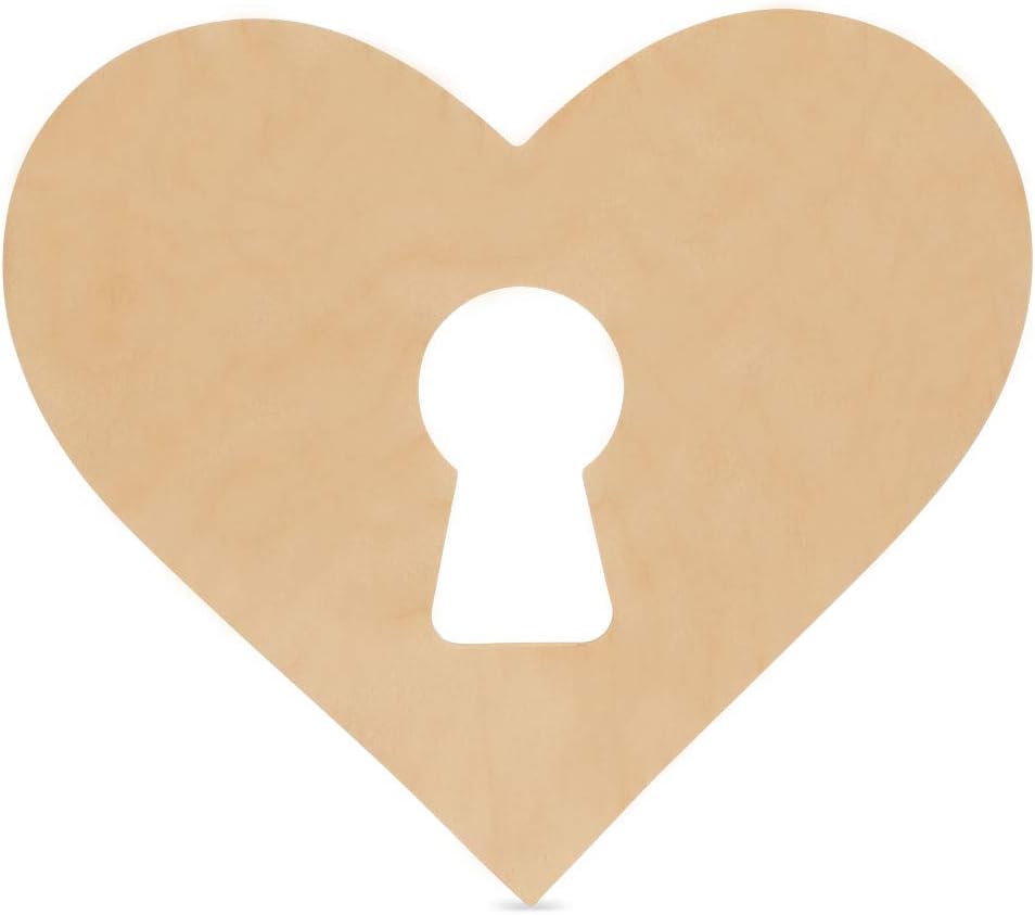Woodpeckers 木製ハートカットアウト キーホール付き 8インチ 未完成木製サイン DIYバレンタインデー クラフト 木製ロ