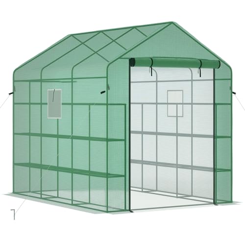 Outsunny 8x6x7 Greenhouse with Shelves and Zipper Door