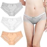 3er/5er Pack Spitzen Unterwäsche Damen, Blumen Spitze Slip Frau, Sexy Unterhose Schleife, Low Rise Bikini Panties Strecken, Spitze Hipster Höschen für Frauen