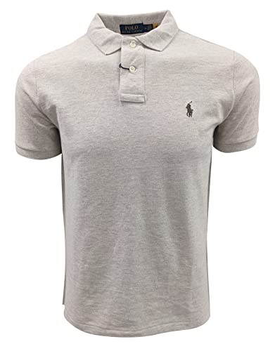 Image of POLO RALPH LAUREN Mens Custom Slim Fit Mesh Polo Shirt (Medium, Grey Heather (Brown Pony))