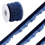 Craftora 5 Yards Velvet Organza Ribbons 5/8 inch Navy Blue Velvet Ruffle Lace Trim Elastic Suede Laces Ribbon Pleated Trimming for Sewing Gift Wrapping Christmas Decor Craft