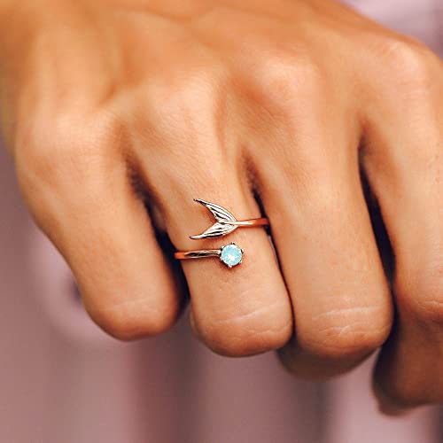 Pura Vida Rose Gold Disney Little Mermaid Fin Open Ring W/Opal Stone - Textured Charm, Brass Base - Size 7 #TOP1