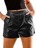 Luvamia Faux Leather High Waisted Pull On Pleated Side Slit Pleather Shorts With Elastic Waist Pockets - Dressy Black Size 8/10