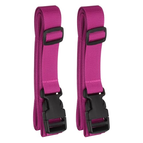 Image of HARFINGTON 2pcs Luggage Straps 1 inch x 118 inch Utility Multi-Purpose Luggage Connector Strap Nylon Adjustable Suitcase Belt with Buckle for Travel Outdoor Bag Luggage Packing Accessories, Rose Red