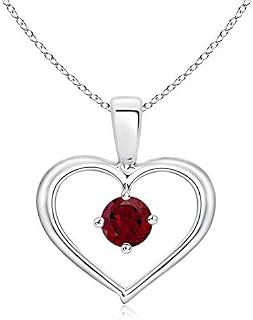 Solitaire Round Garnet Open Heart Pendant Necklace in Silver (4mm Garnet) - January Birthstone