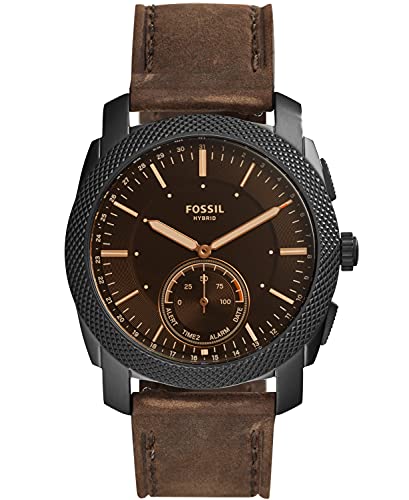 Fossil Men's 45Mm Machine Stainless Steel And Leather Hybrid Smart Watch, Color: Black, Brown (Model: Ftw1163) #TOP6