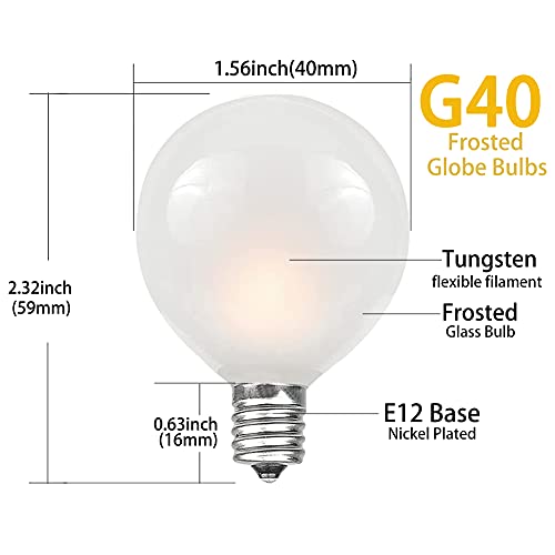 SUNSGNE 25Ft G40 Globe String Lights, 27 Frosted Bulbs