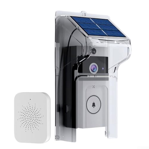 Homefurnishmall Caméra de sonnette vidéo avec panneau solaire rechargeable, protection contre les intempéries, sonnette sans fil Wi-Fi avec vision nocturne interphone bidirectionnel pour Alexa (A)
