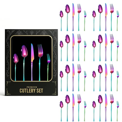 Image of aDai Mirror Finish 40-Piece Korean Vintage Style Flatware Set with Gift Box | Dishwasher Safe Stainless Steel Cutlery for Home, Restaurant & Gifting (Multicolour)