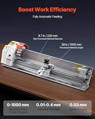 VEVOR Metalldrehmaschine 220x1000 mm Drehmaschine Automatischer Vorschub 2500 U/min Drehzahl 1250 W Bürstenloser Motor, mit Zubehör, Tischdrehmaschine für die Bearbeitung von Präzisionsteilen