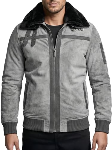 Crone Talvi Shearling Herren Lederjacke Echtleder Bomberjacke mit Lammfellkragen (L,