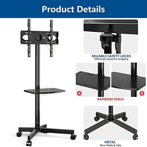 RFIVER Mobile TV Stand on wheels for 27-60 Inch TVs, Tilt Height Adjustable Rolling TV Trolley with Bracket Mount max VESA 400x400mm max 40kgs