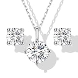 SugarTang Moissanite Necklace and Earring Sets for Women | White Gold Plated/S925 Sterling Silver Diamond Jewelry Sets for Women | 2CT Diamond Pendant Jewelry Set for Mom (White gold, White)