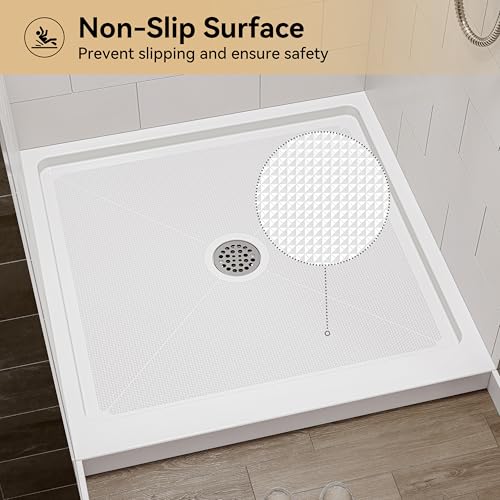 Image of HOROW Shower Base 36 inch x 36 inch, Square Single Threshold Shower Pan for Bathroom, Non-Slip Texture, White Acrylic Shower Base Pan with Stainless Steel Chrome Drain, Center Drain Location