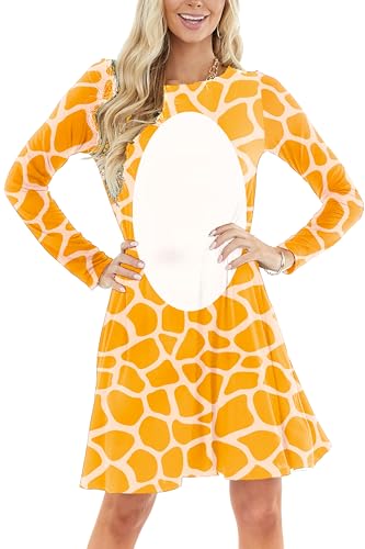 Women Halloween Costume Cute Animal Printed Dress Long Sleeve Party