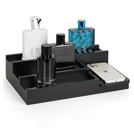 Cathyeen Cologne Organizer for Men Wood Perfume Organizer 4 Tiered Perfume Holder Stand with 3 Hidden Compartment Black