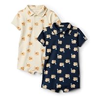 Amazon Essentials x Sofia Grainge Baby Jungen Kurzärmliger Body, 2er-Pack, Elefanten, 12 Monate