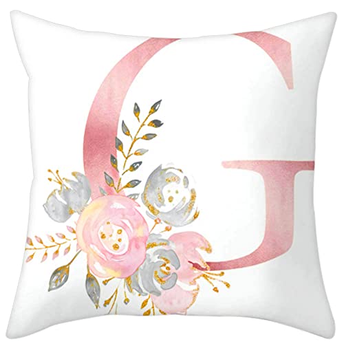 Eanpet Throw Pillow Covers Alphabet Decorative Pillow Cases ABC Letter Flowers Cushion Covers 18 x 18 Inch Square Pillow Protectors for Sofa Couch Bedroom Car Chair Home Decor,G