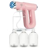Professional Pink Nano Spray Gun with Blue Light + 3 Replacement Bottles, Cordless Plant Mister for Garden Sprayer Battery Powered Gun, Versatile Handheld Continuous Spray Bottle for Plant Sprayer