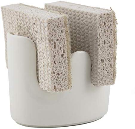 Scarlettwares Dual Two Double Sponge Holder Kitchen Sink Organizer Ceramic White Dishwasher Safe Modern Rustic Farmhouse Elegant Compact Design